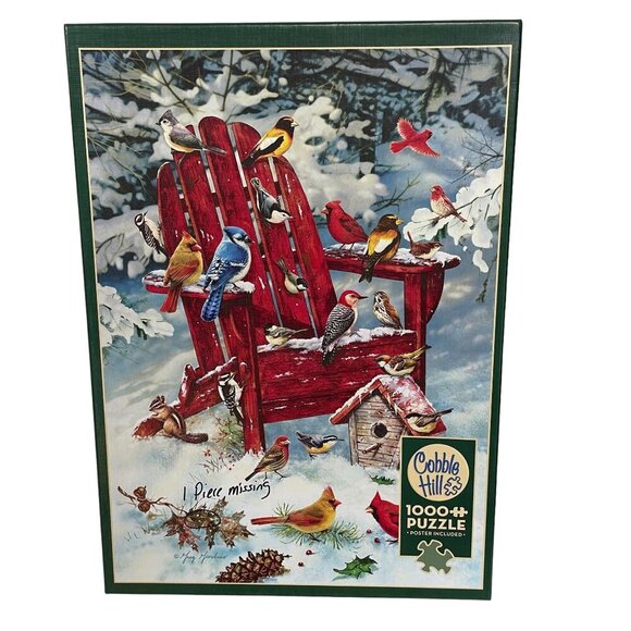 Cobble Hill 1000 Piece Puzzle Random Cut "Winter Birds" - 1 Piece Missing - Picture 1 of 3